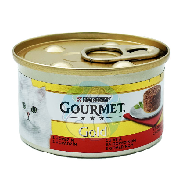 کنسرو گربه گوشت گاو کیک 85گرمی Gourmet Gold